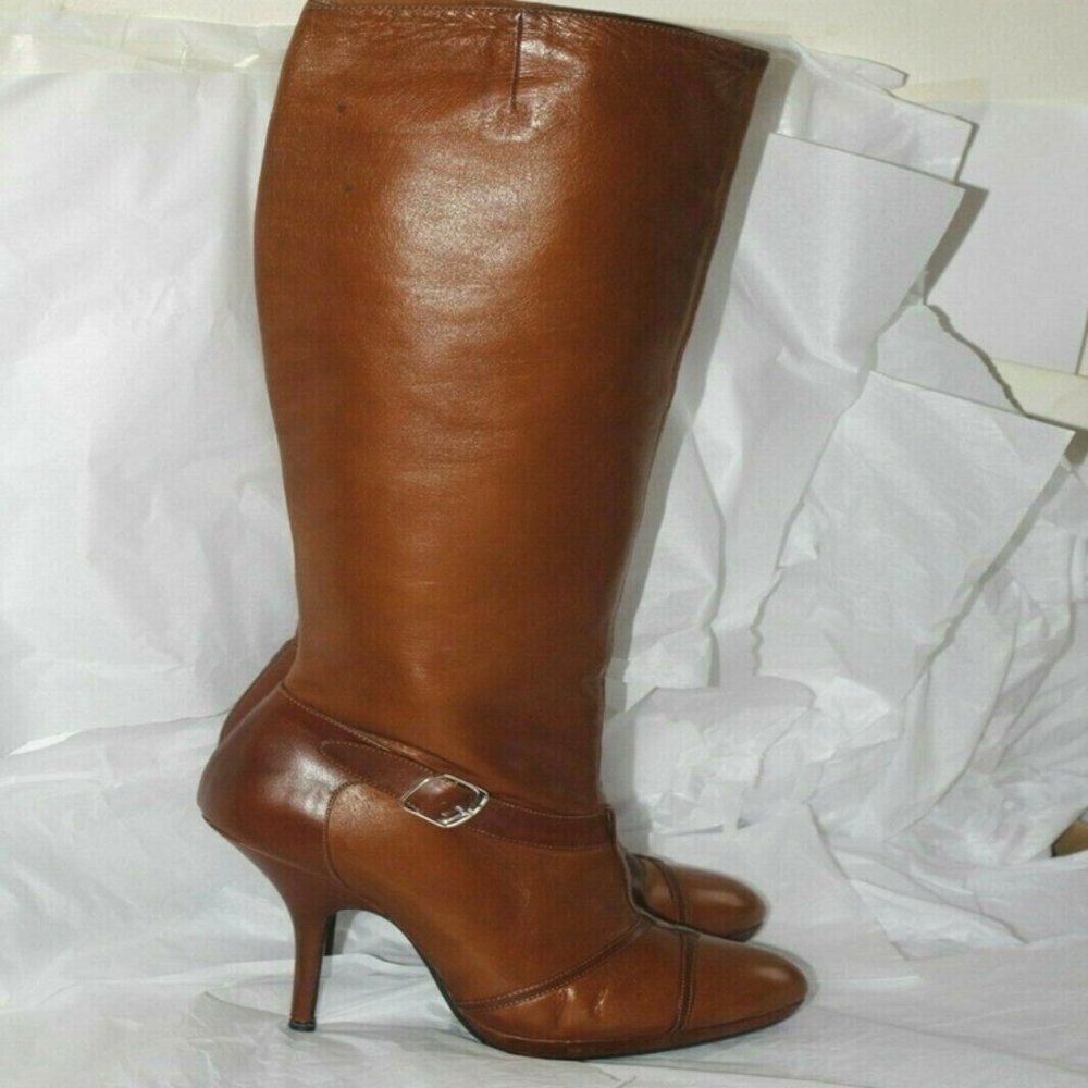 Dries Van Noten Brown Leather Knee-High Heeled Boots